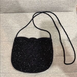 Chic VINTAGE Black Beaded Crossbody Bag